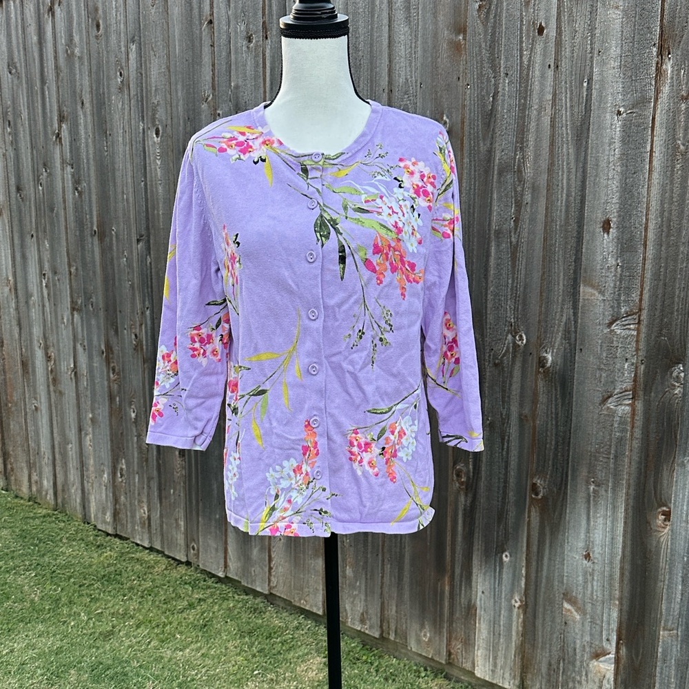 Christopher & Banks Purple Floral Cardigan EUC